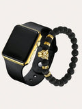 Fashion Simple Silicone Rectangular Men'S Electronic Watch with Acrylic Leopard Head Bracelet Gift Set