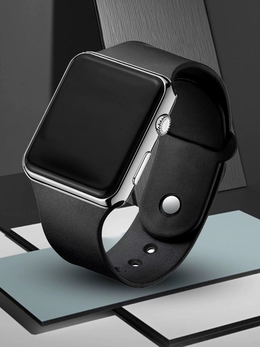 Fashion Simple Silicone Rectangular Men'S Electronic Watch with Acrylic Leopard Head Bracelet Gift Set