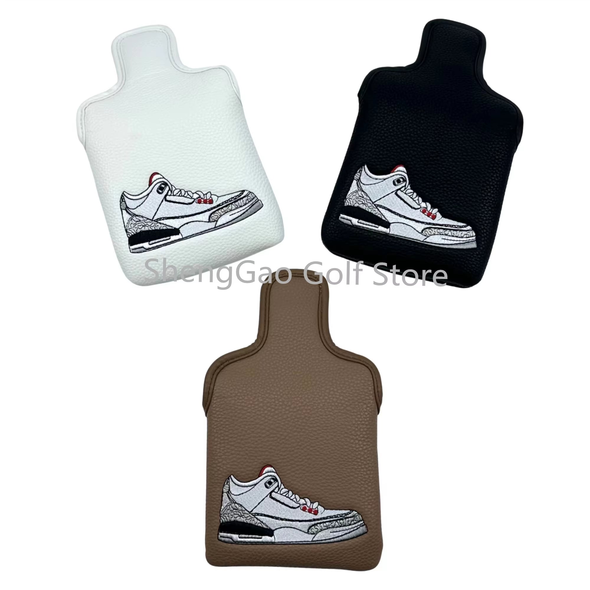 1Pc Shoes Pattern Golf Putter Cover PU Leather Large Mallet Golf Head Cover Magnetic Closure Golf Head Cover