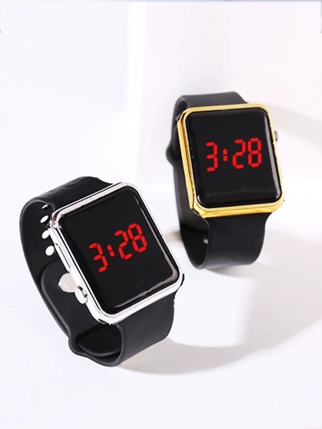 Fashion Simple Silicone Rectangular Men'S Electronic Watch with Acrylic Leopard Head Bracelet Gift Set