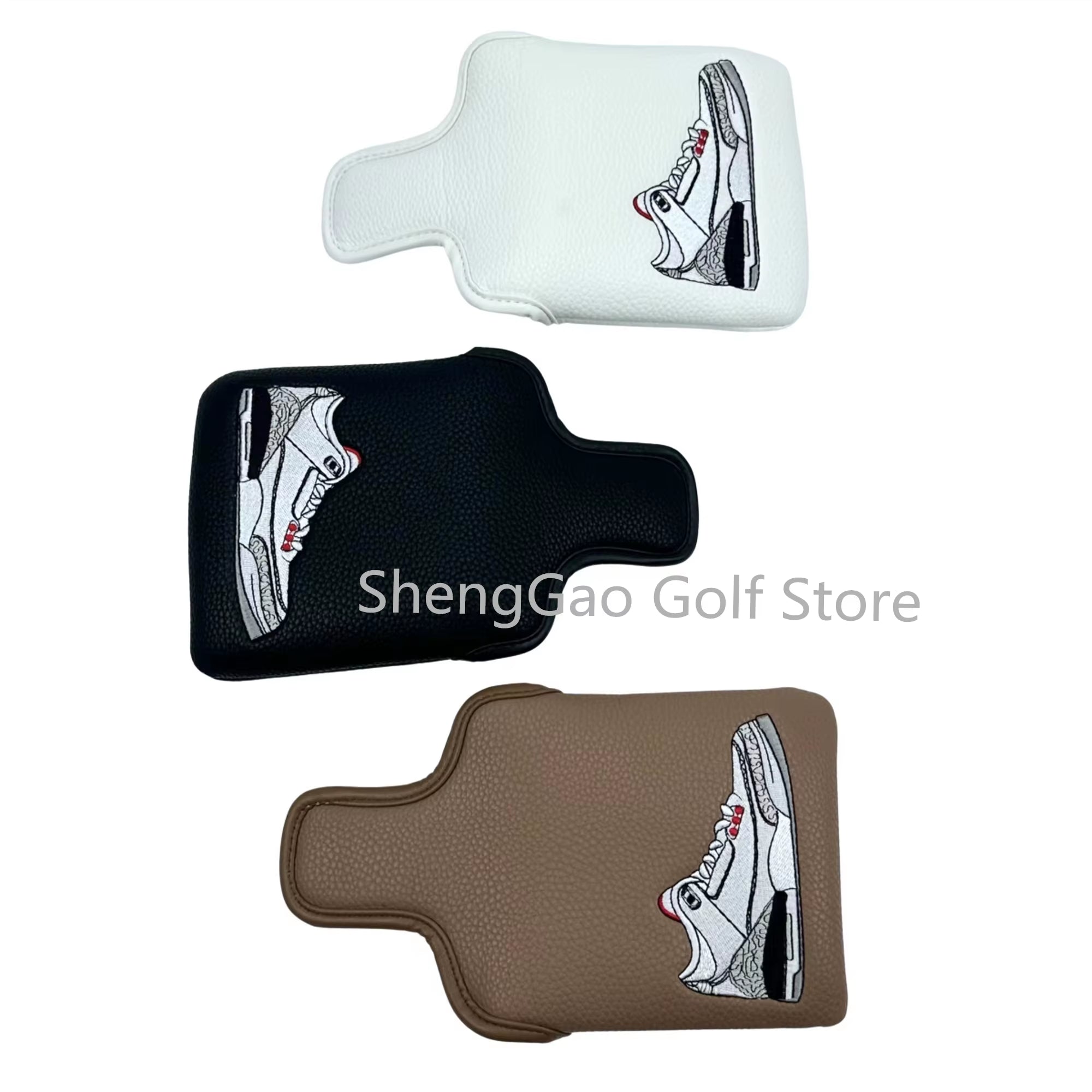 1Pc Shoes Pattern Golf Putter Cover PU Leather Large Mallet Golf Head Cover Magnetic Closure Golf Head Cover