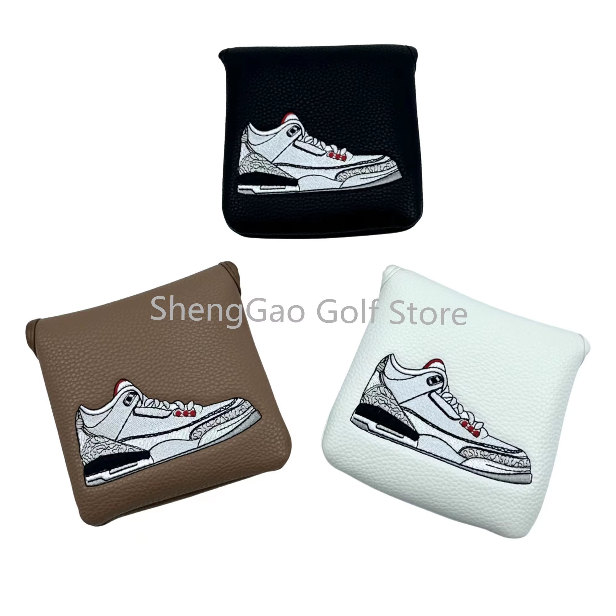 1Pc Shoes Pattern Golf Putter Cover PU Leather Large Mallet Golf Head Cover Magnetic Closure Golf Head Cover