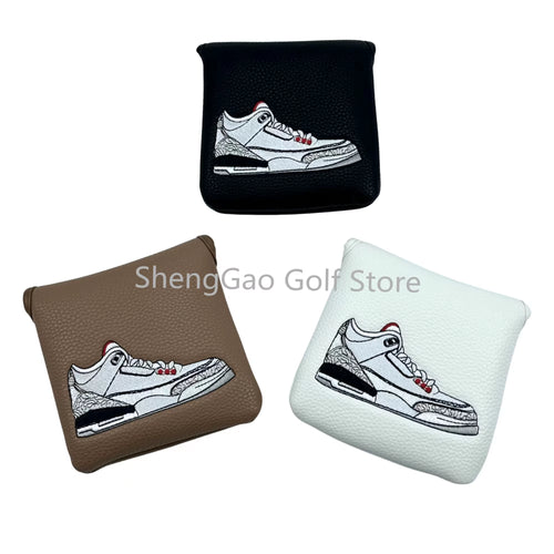 1Pc Shoes Pattern Golf Putter Cover PU Leather Large Mallet Golf Head Cover Magnetic Closure Golf Head Cover