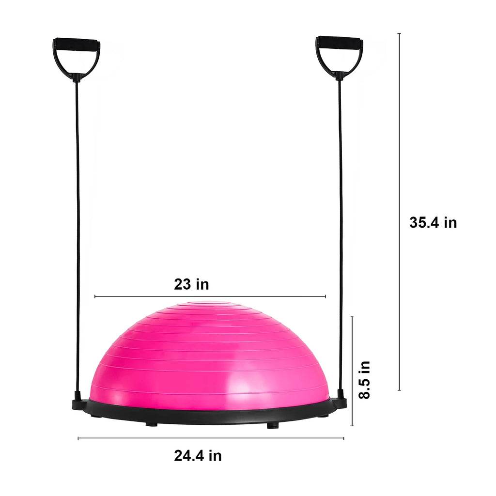 Half Balance Ball Trainer, 23-Inch Stability Ball with a 660Lbs Weight Limit, Includes Resistance Bands & Foot Pump for a Comprehensive Home Gym Experience, Ideal for Full Body Fitness, Pink